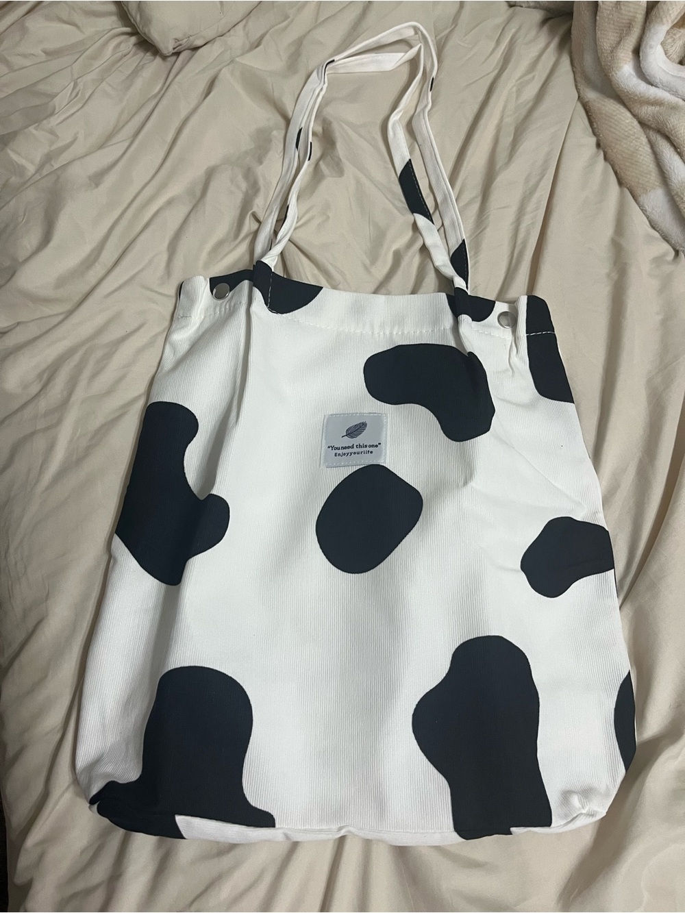 Cow print canvas tote